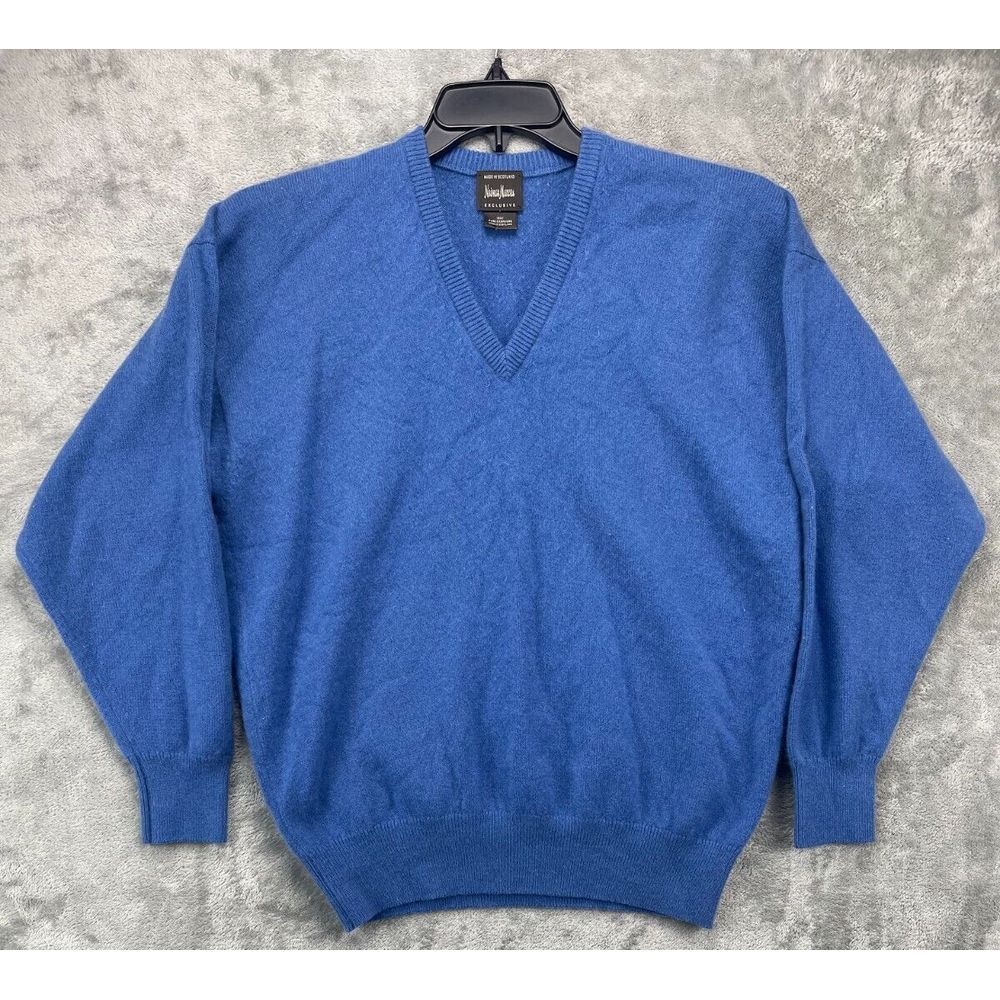 Neiman Marcus Men's Cashmere Sweater Large Blue V Neck Preppy Workwear